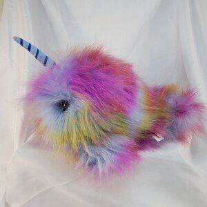 Aurora World 10" Neptune Narwhal Purple Blue Yellow Long Fur Plush 2018